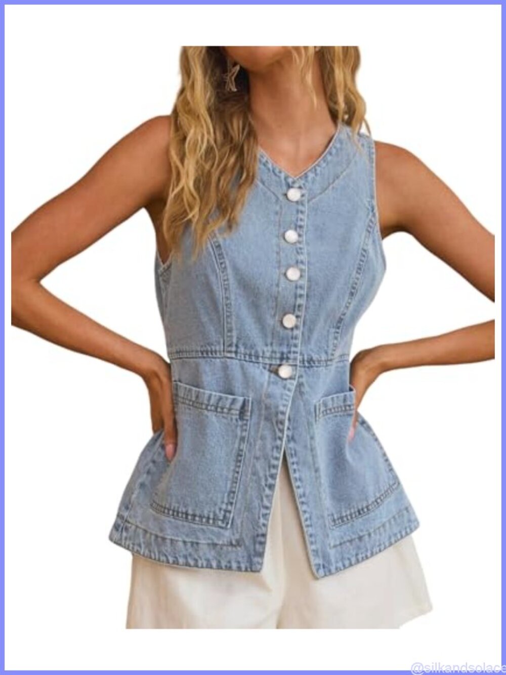 Denim Vest Women Sleeveless Jean Blazer Tank with Pockets